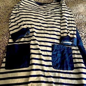 Mini Boden navy denim striped long sleeve dress girls 11-12